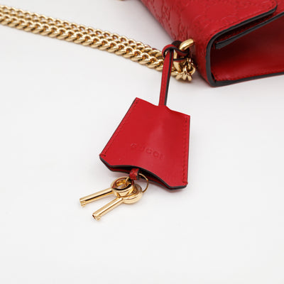 Padlock Flap Bag Small Hibiscus Red GG Guccissima