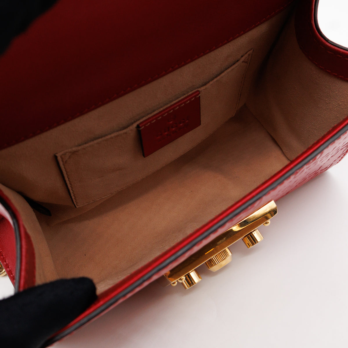 Padlock Flap Bag Small Hibiscus Red GG Guccissima