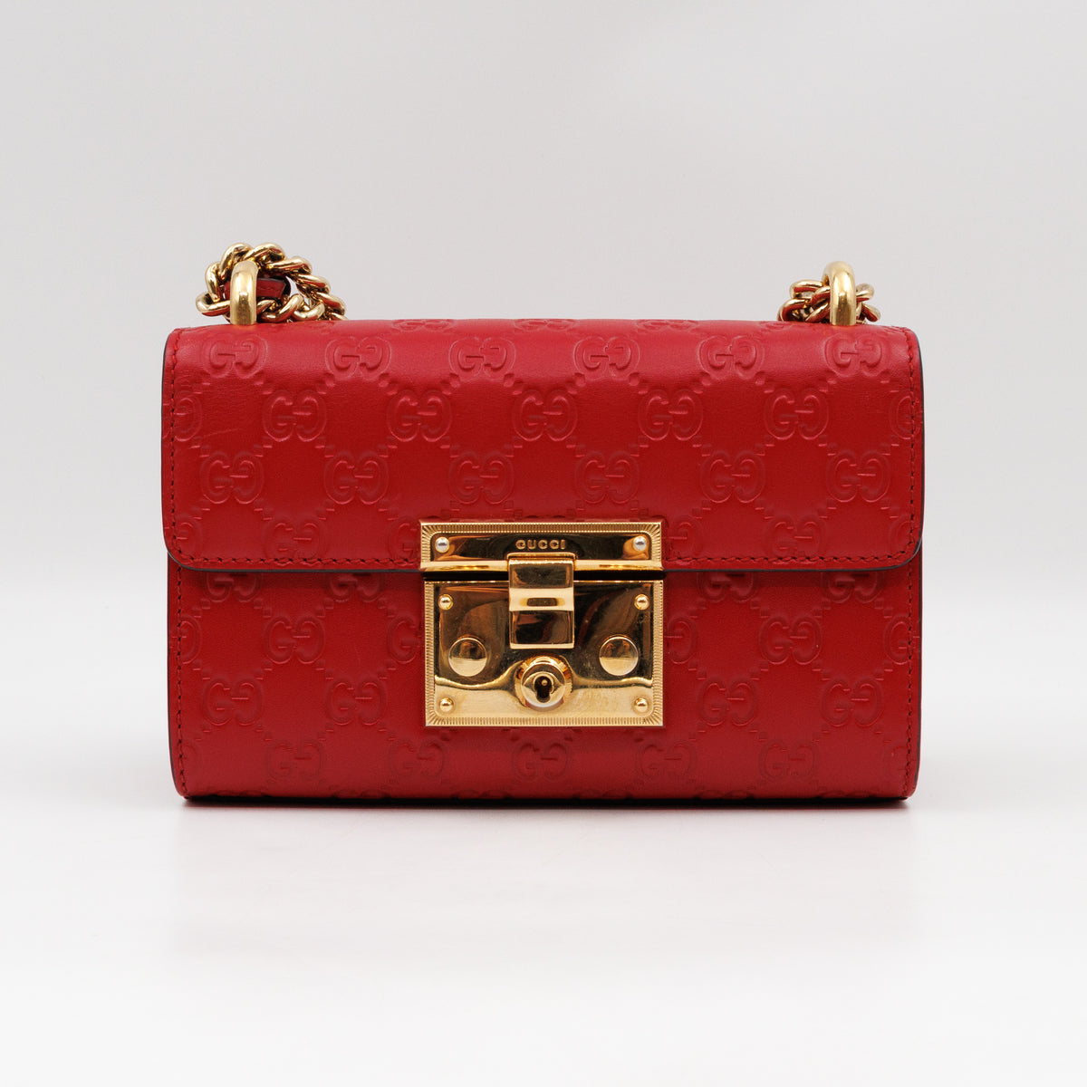 Padlock Flap Bag Small Hibiscus Red GG Guccissima