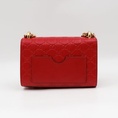 Padlock Flap Bag Small Hibiscus Red GG Guccissima