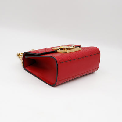 Padlock Flap Bag Small Hibiscus Red GG Guccissima