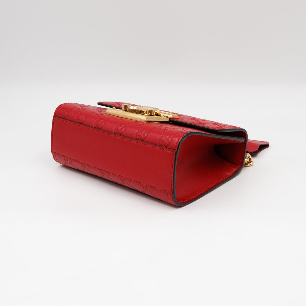 Padlock Flap Bag Small Hibiscus Red GG Guccissima