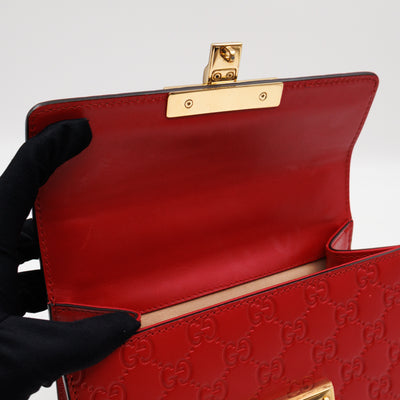 Padlock Flap Bag Small Hibiscus Red GG Guccissima