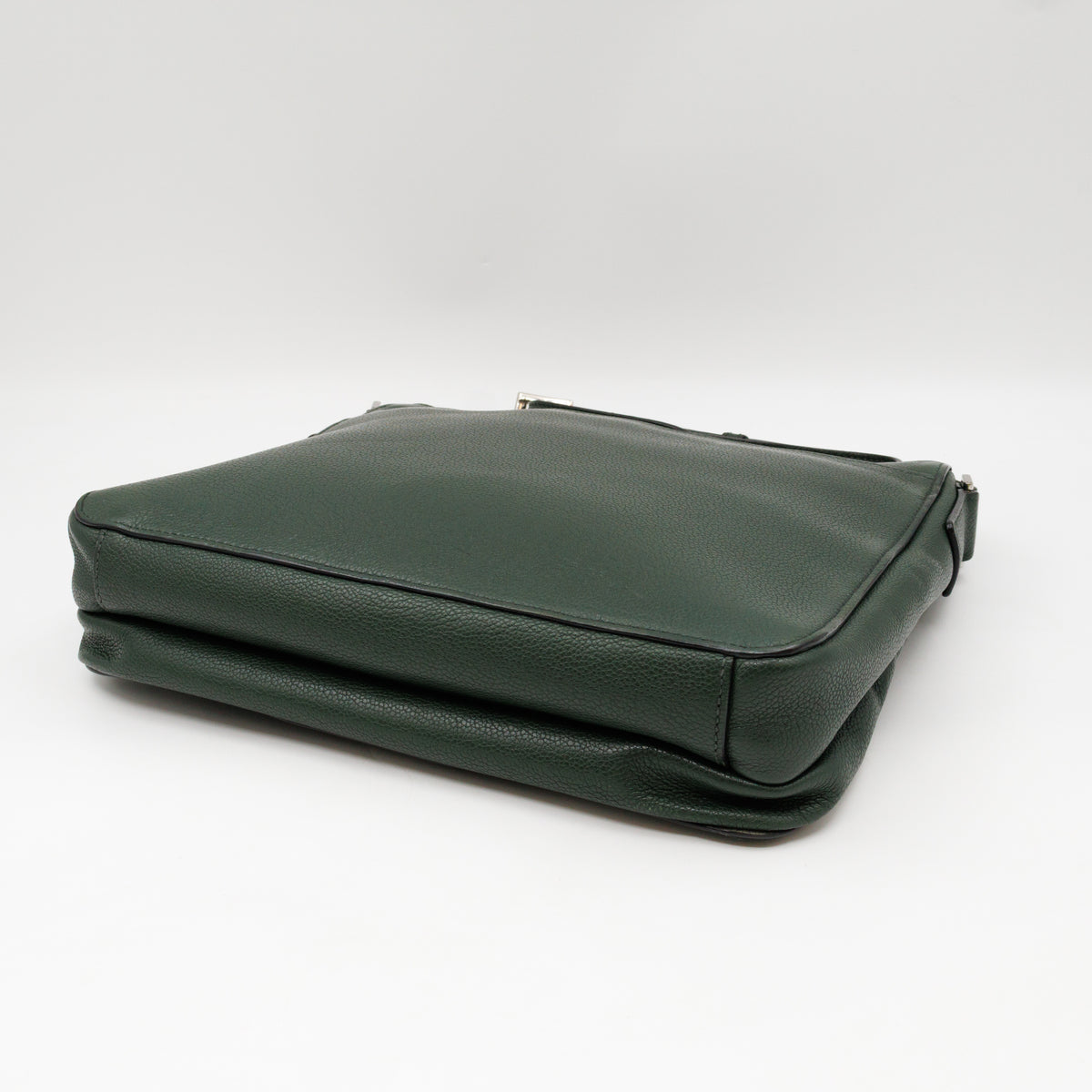 Flat Pocket Messenger Bag Dark Green Leather