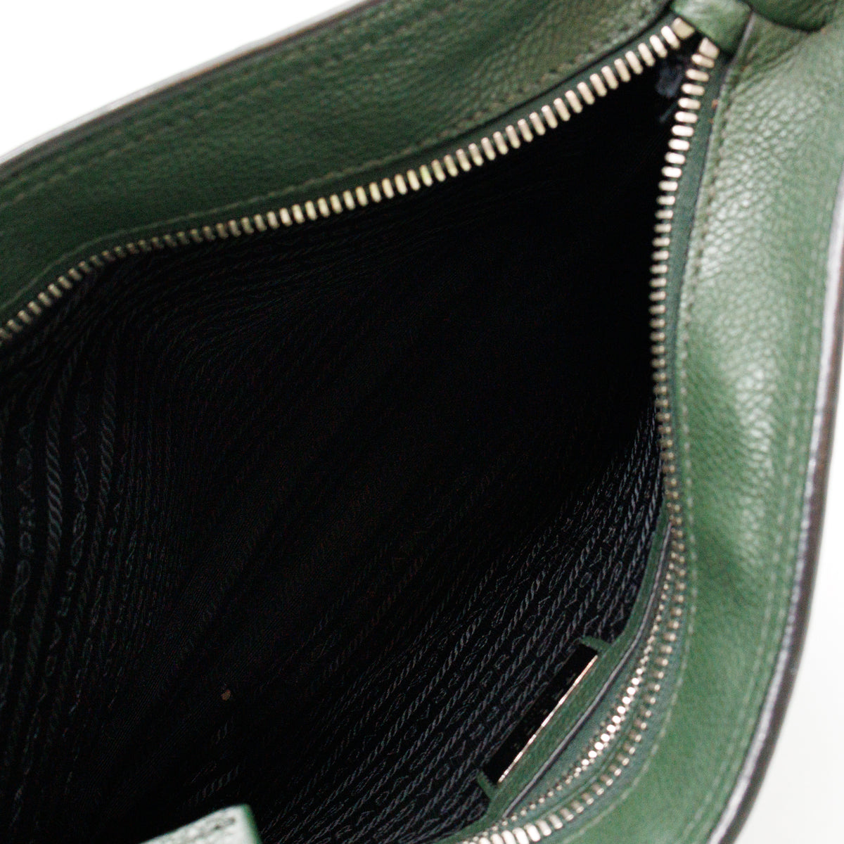 Flat Pocket Messenger Bag Dark Green Leather