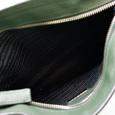 Flat Pocket Messenger Bag Dark Green Leather
