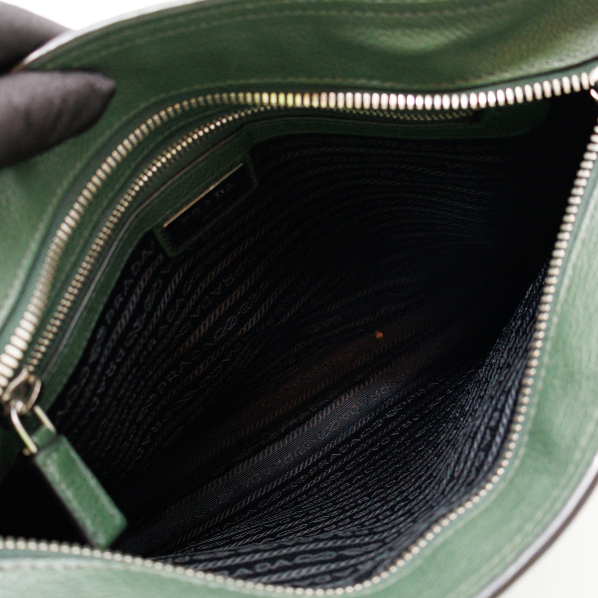 Flat Pocket Messenger Bag Dark Green Leather