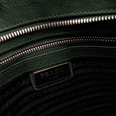 Flat Pocket Messenger Bag Dark Green Leather