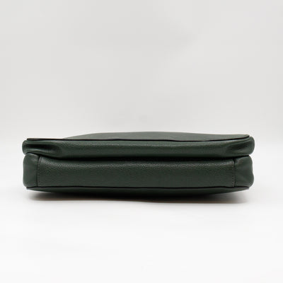 Flat Pocket Messenger Bag Dark Green Leather