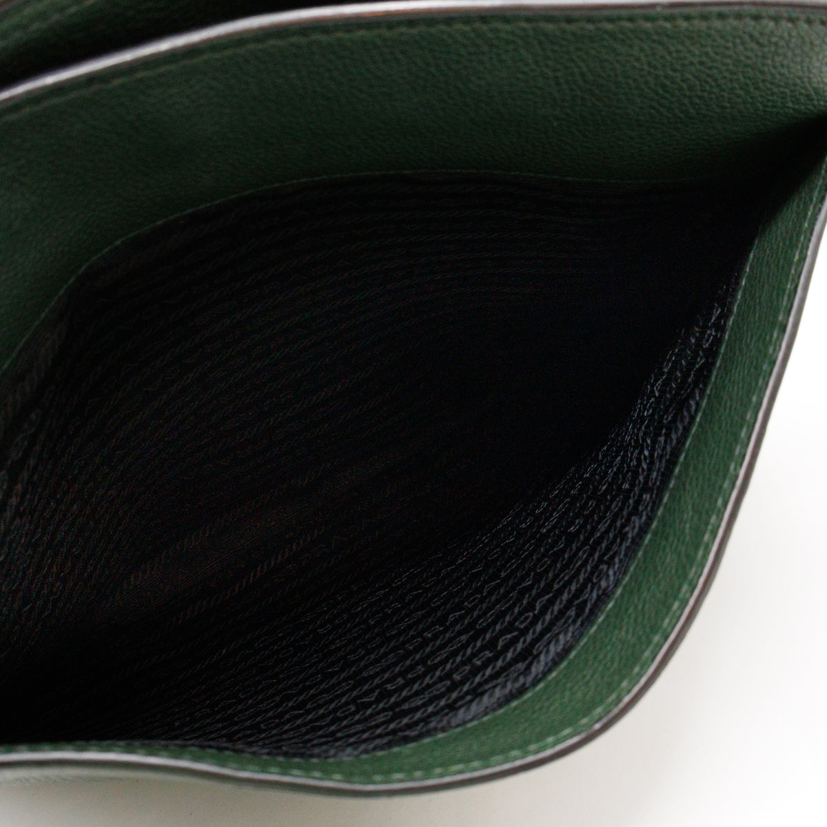 Flat Pocket Messenger Bag Dark Green Leather
