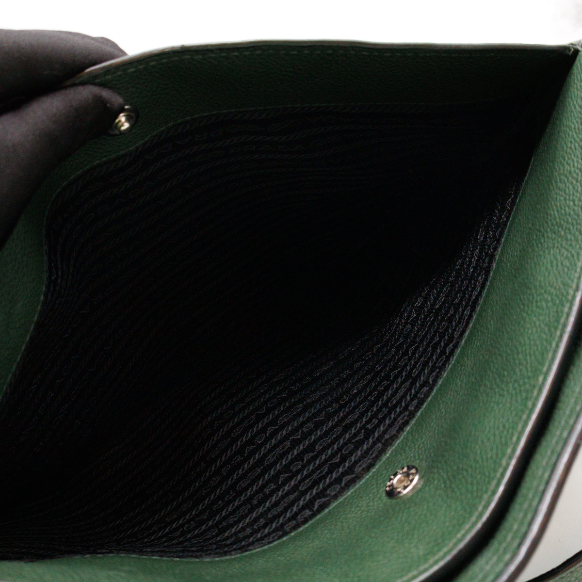 Flat Pocket Messenger Bag Dark Green Leather