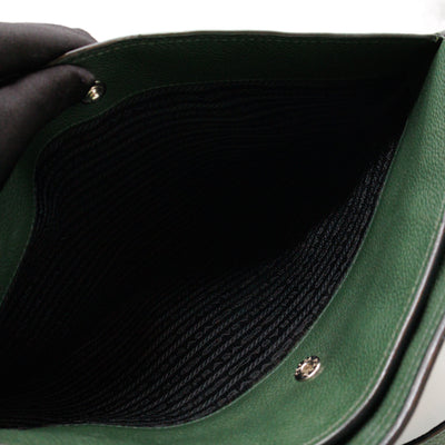 Flat Pocket Messenger Bag Dark Green Leather