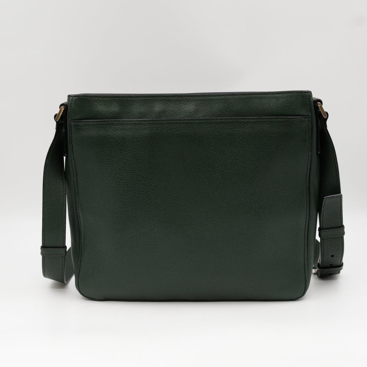Flat Pocket Messenger Bag Dark Green Leather