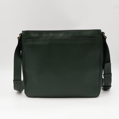 Flat Pocket Messenger Bag Dark Green Leather