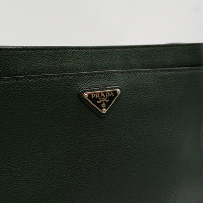 Flat Pocket Messenger Bag Dark Green Leather
