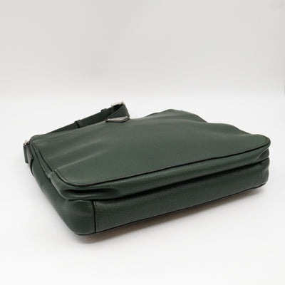 Flat Pocket Messenger Bag Dark Green Leather