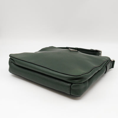 Flat Pocket Messenger Bag Dark Green Leather