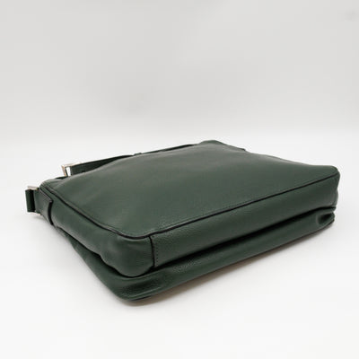 Flat Pocket Messenger Bag Dark Green Leather