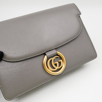 GG Ring Small Shoulder Bag Grey Leather