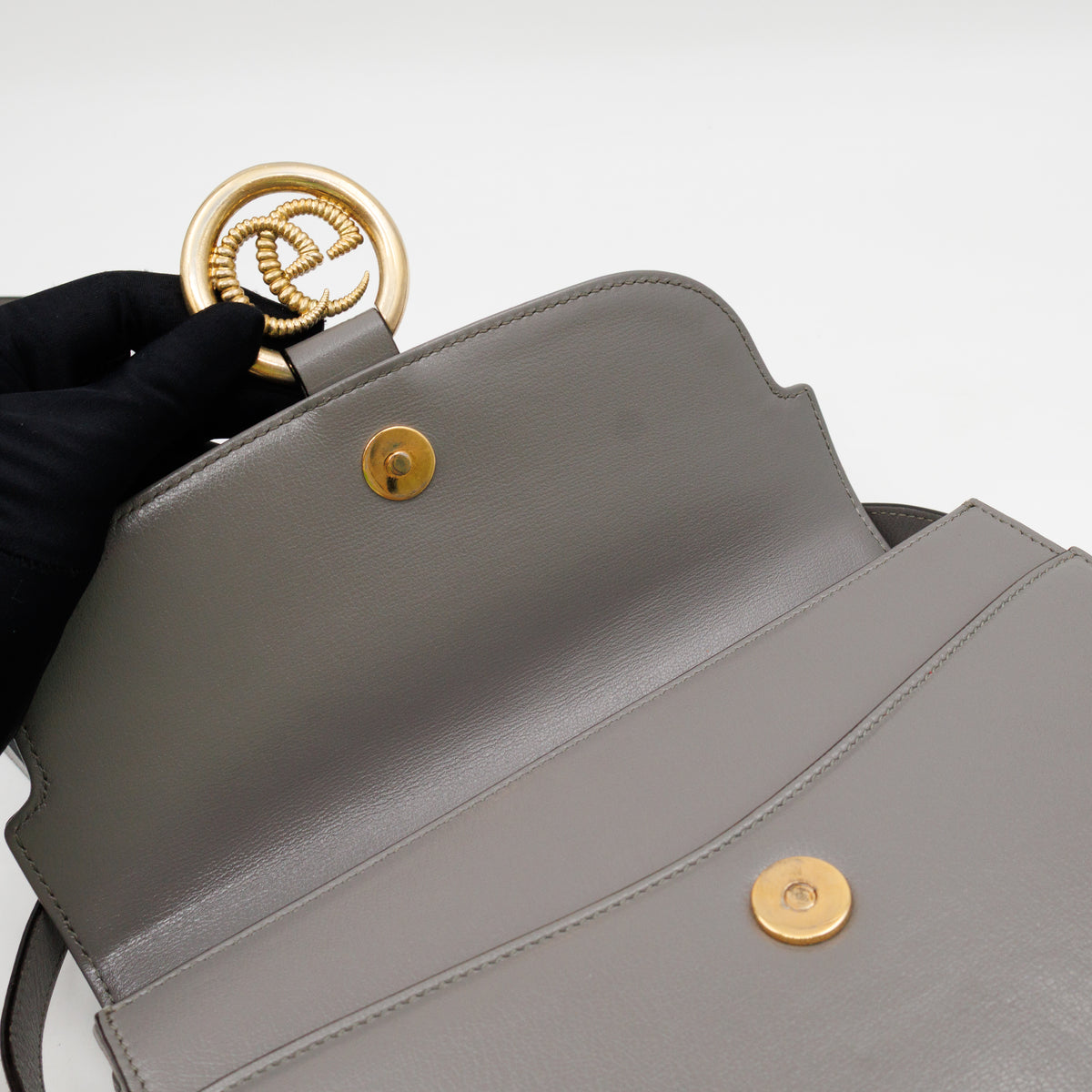 GG Ring Small Shoulder Bag Grey Leather