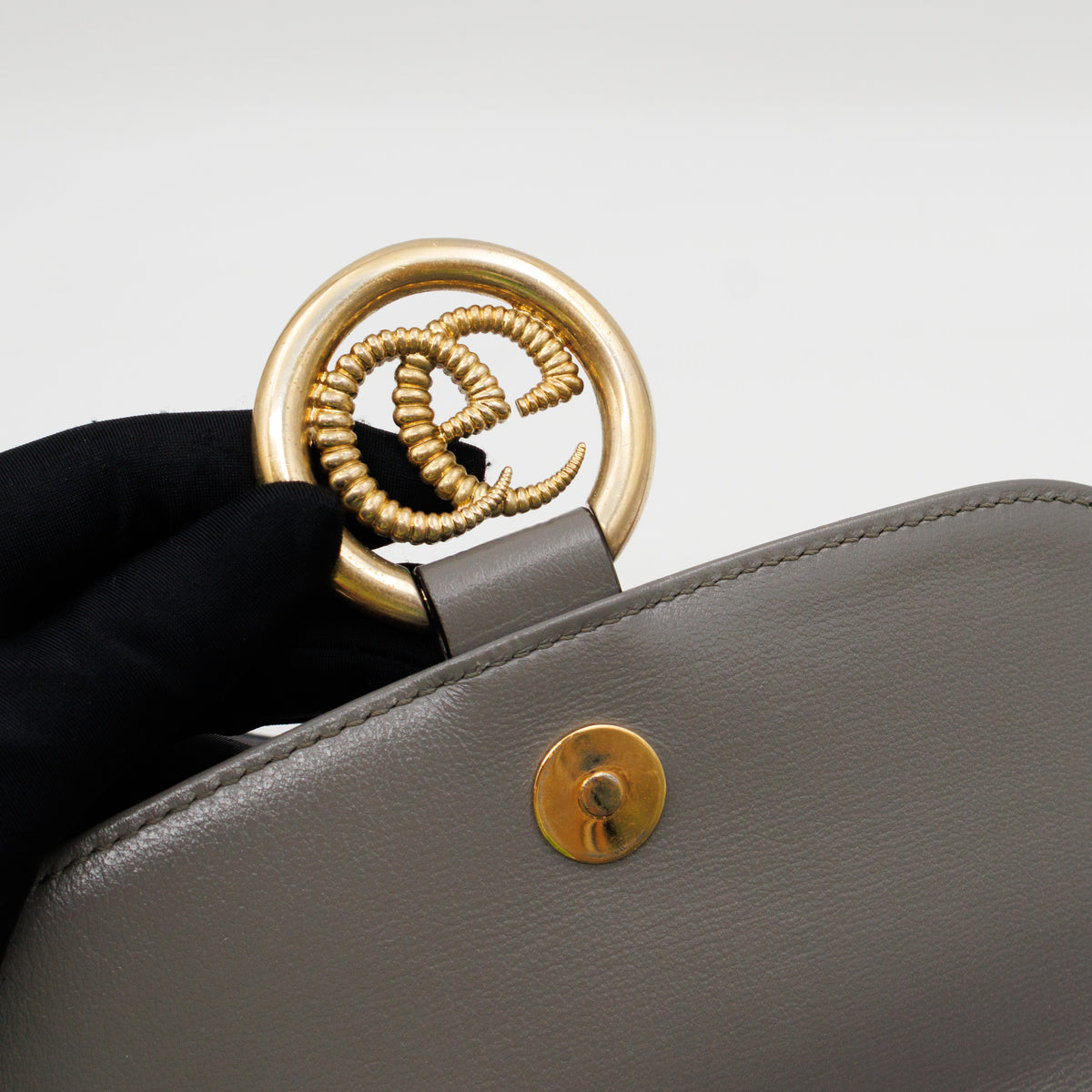 GG Ring Small Shoulder Bag Grey Leather