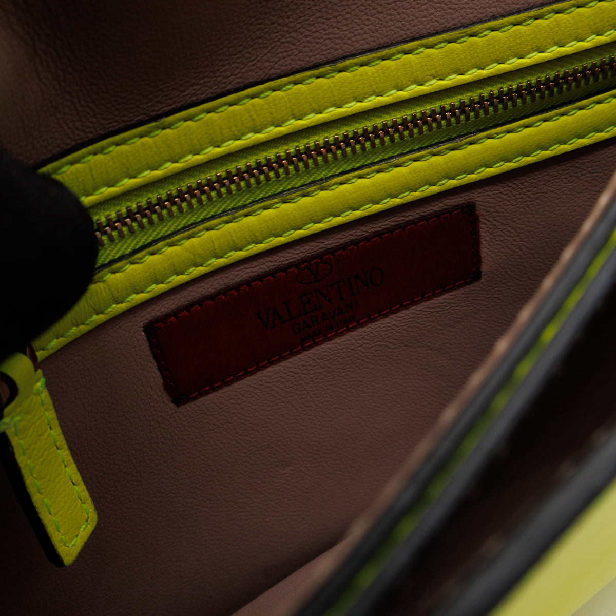 Rockstud Flap Clutch Neon Yellow Leather