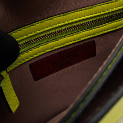 Rockstud Flap Clutch Neon Yellow Leather