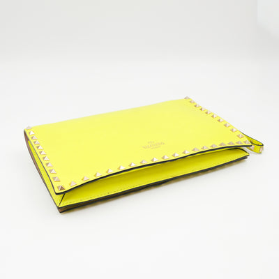 Rockstud Flap Clutch Neon Yellow Leather