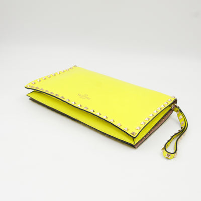 Rockstud Flap Clutch Neon Yellow Leather