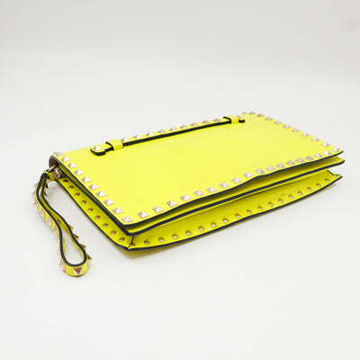 Rockstud Flap Clutch Neon Yellow Leather