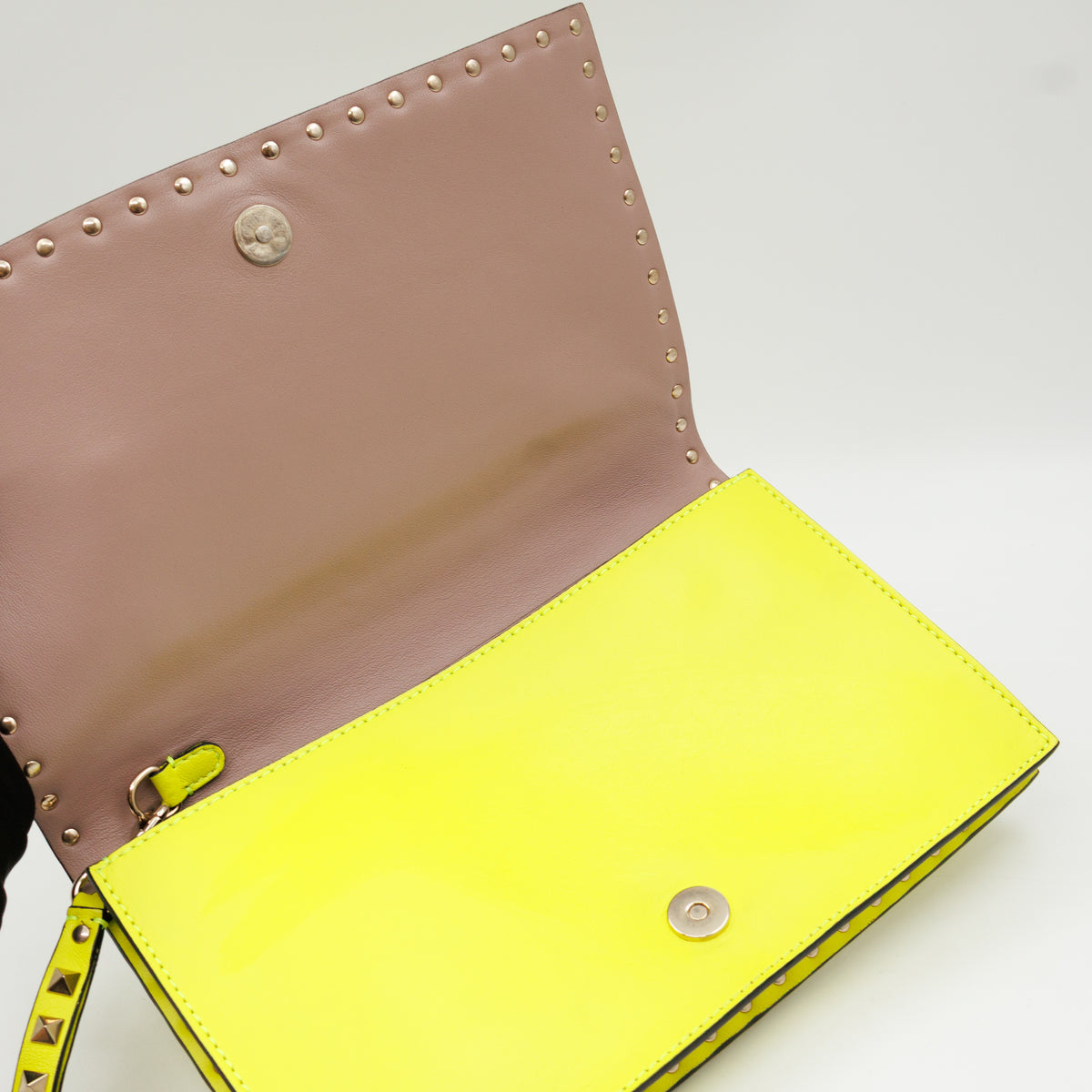 Rockstud Flap Clutch Neon Yellow Leather