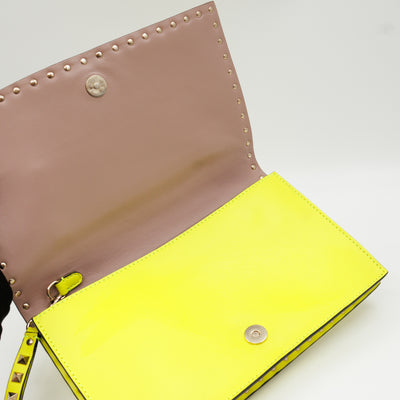 Rockstud Flap Clutch Neon Yellow Leather