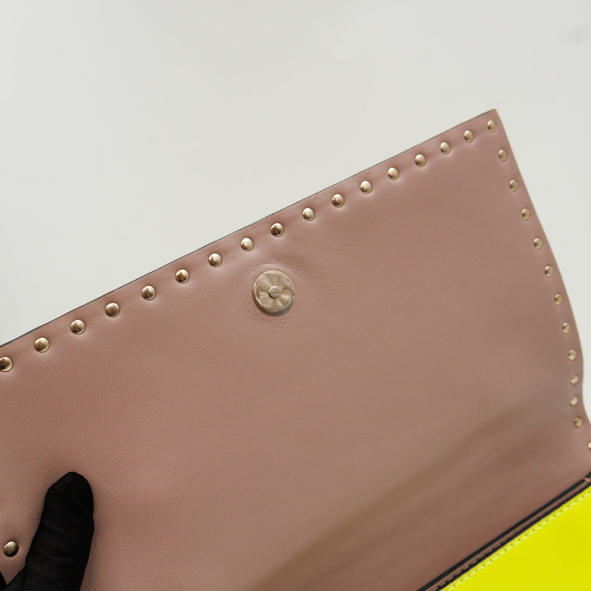 Rockstud Flap Clutch Neon Yellow Leather
