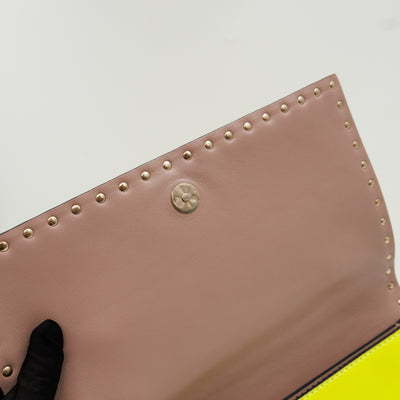Rockstud Flap Clutch Neon Yellow Leather