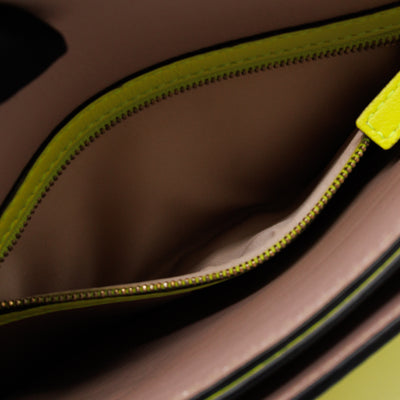 Rockstud Flap Clutch Neon Yellow Leather