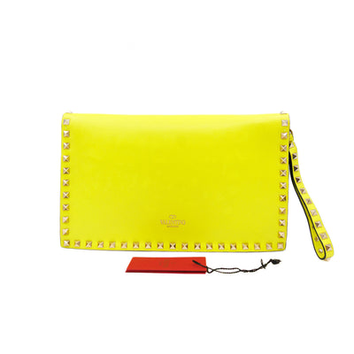 Rockstud Flap Clutch Neon Yellow Leather