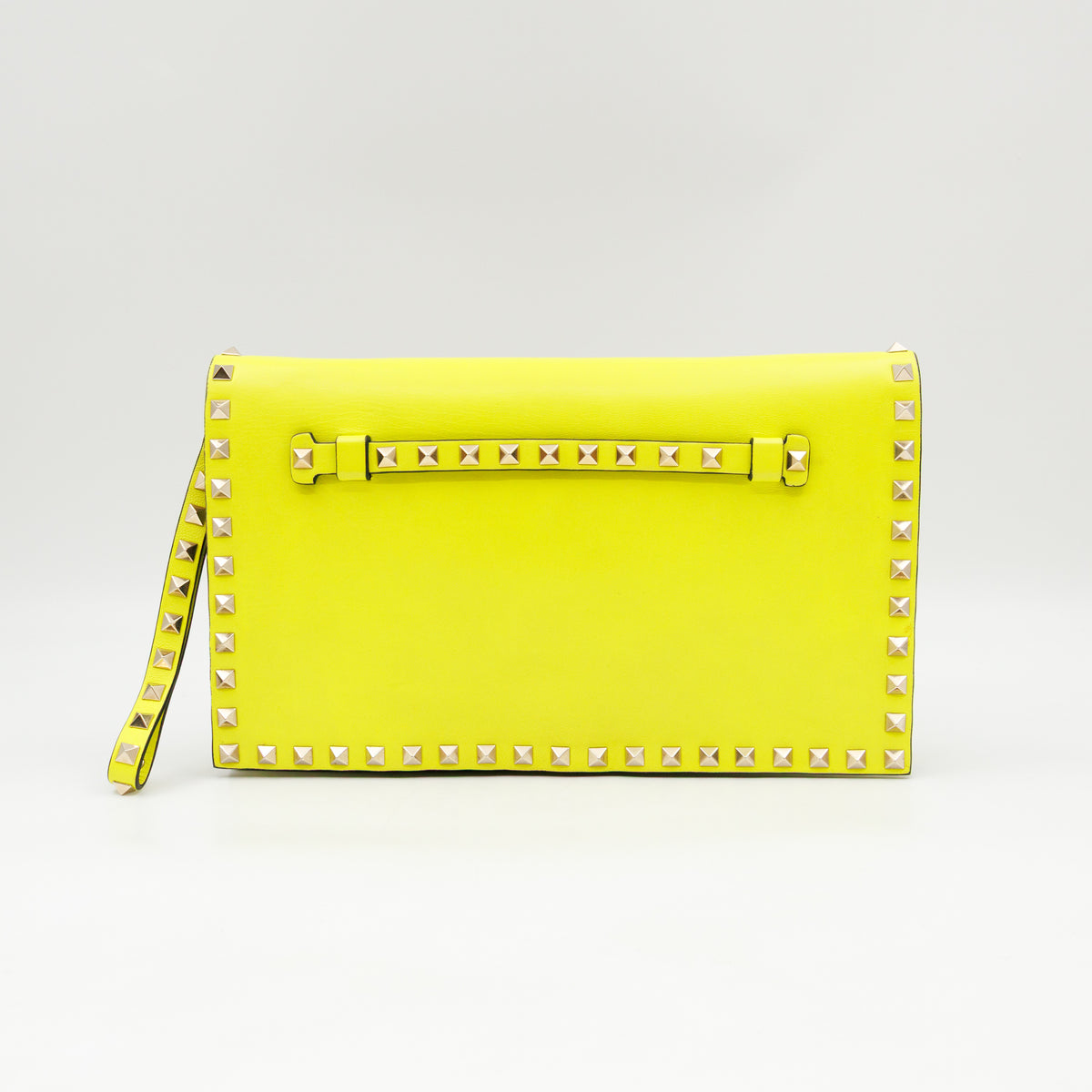 Rockstud Flap Clutch Neon Yellow Leather