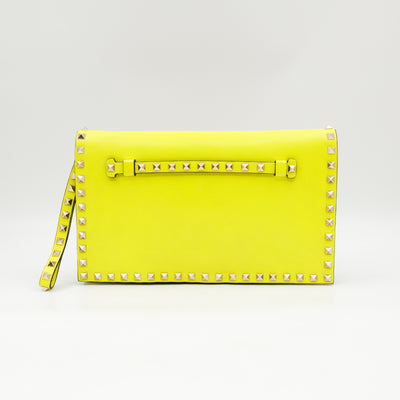 Rockstud Flap Clutch Neon Yellow Leather