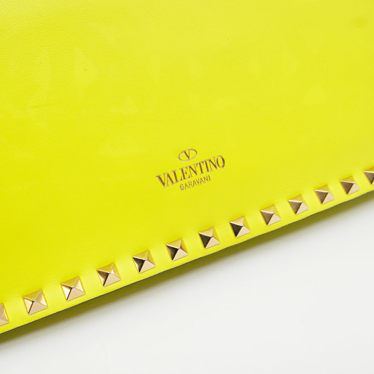 Rockstud Flap Clutch Neon Yellow Leather
