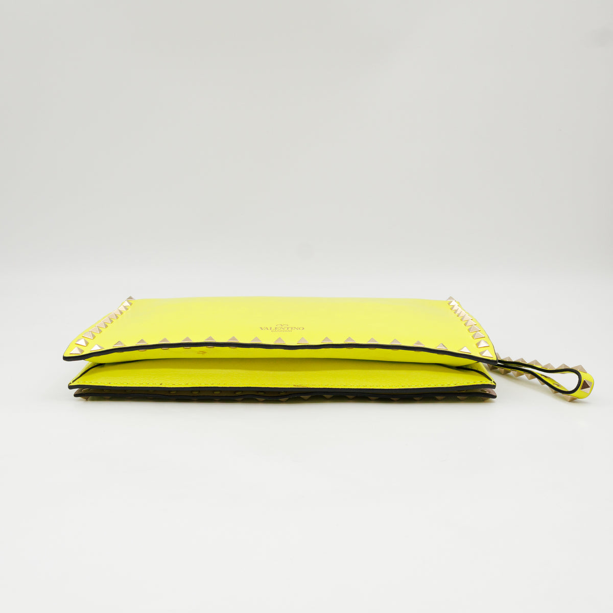 Rockstud Flap Clutch Neon Yellow Leather