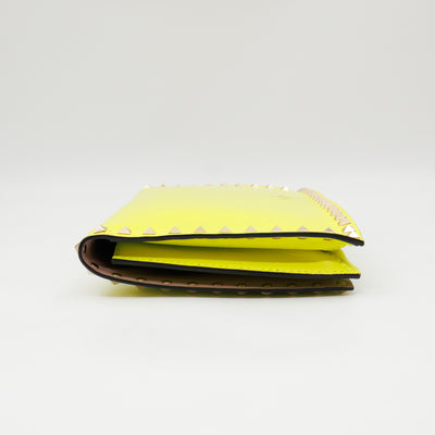 Rockstud Flap Clutch Neon Yellow Leather