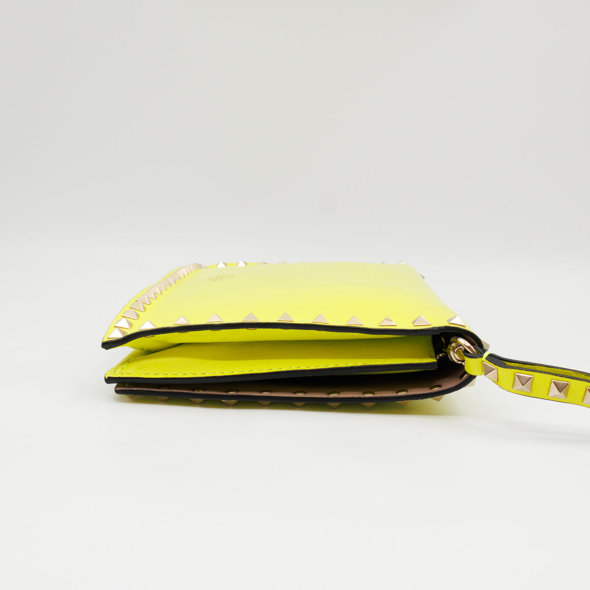 Rockstud Flap Clutch Neon Yellow Leather