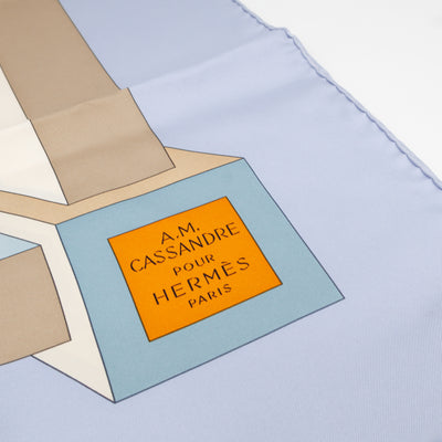 Silk Scarf 90 A.M. Cassandre Pour Hermes Blue