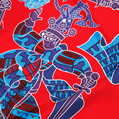 Silk Scarf 90 Duel Oniriques Red & Blue