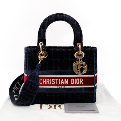 Lady D-Lite Medium Blue & Red Velvet Crocodile Pattern
