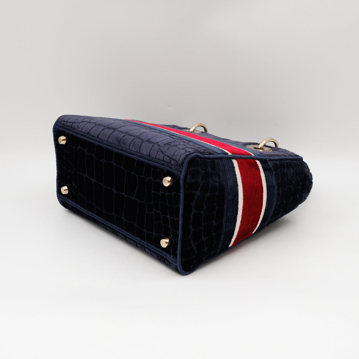 Lady D-Lite Medium Blue & Red Velvet Crocodile Pattern