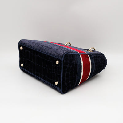 Lady D-Lite Medium Blue & Red Velvet Crocodile Pattern