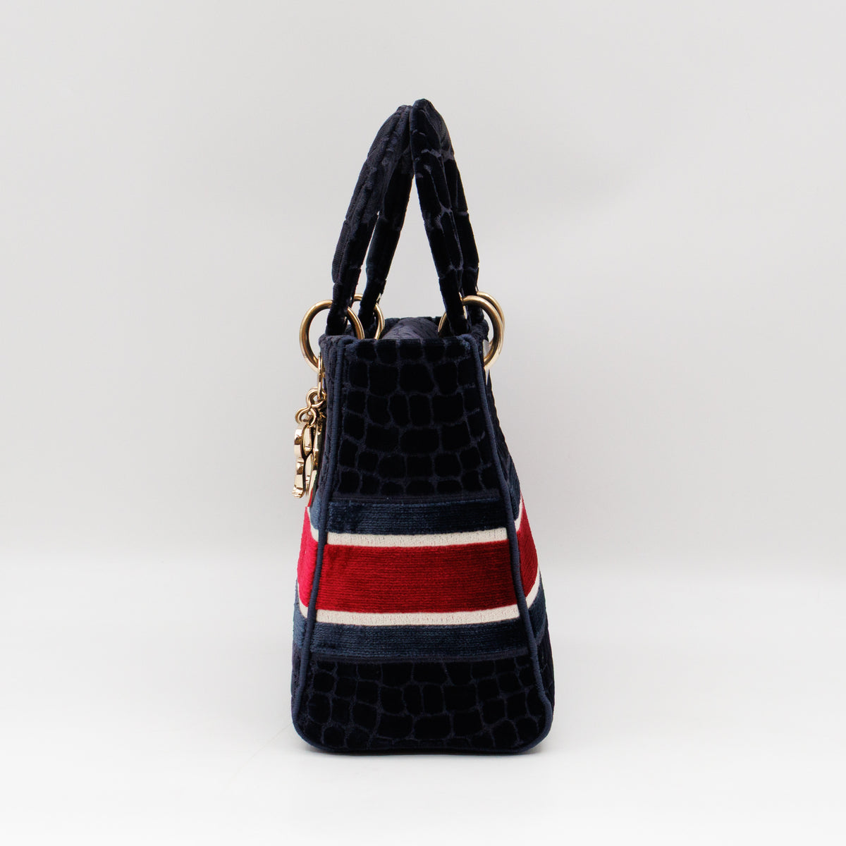 Lady D-Lite Medium Blue & Red Velvet Crocodile Pattern