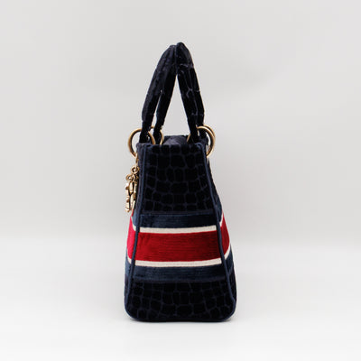 Lady D-Lite Medium Blue & Red Velvet Crocodile Pattern