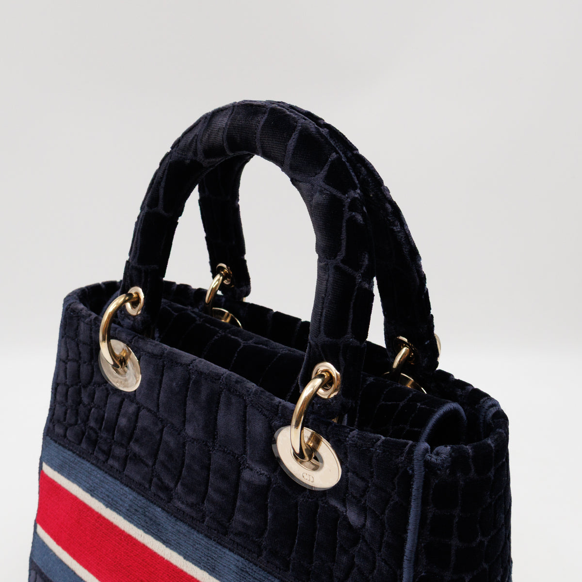 Lady D-Lite Medium Blue & Red Velvet Crocodile Pattern